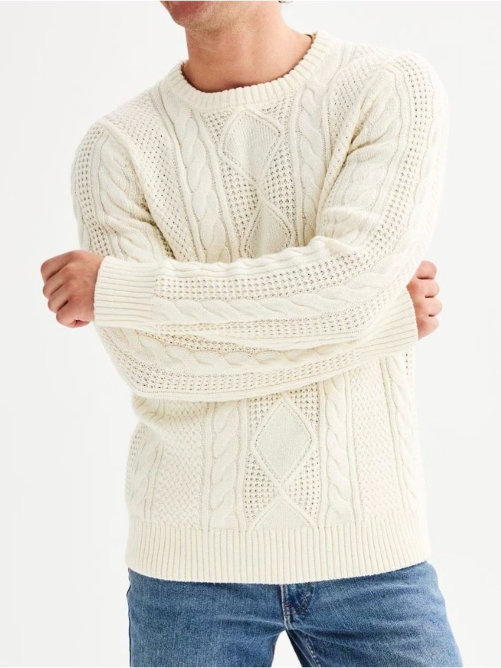 Sonoma Men's Cable Crewneck Cream Sweater Size Large NWT